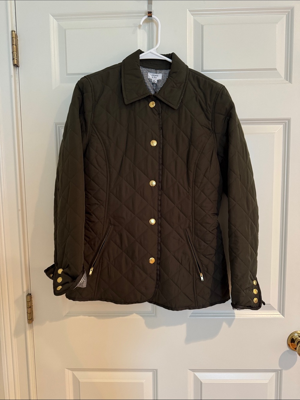 crown & ivy Quilted Jacket in Olive with Gold-Tone Buttons